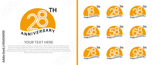 logo anniversary set. orange color with half circle on white background for special event photo