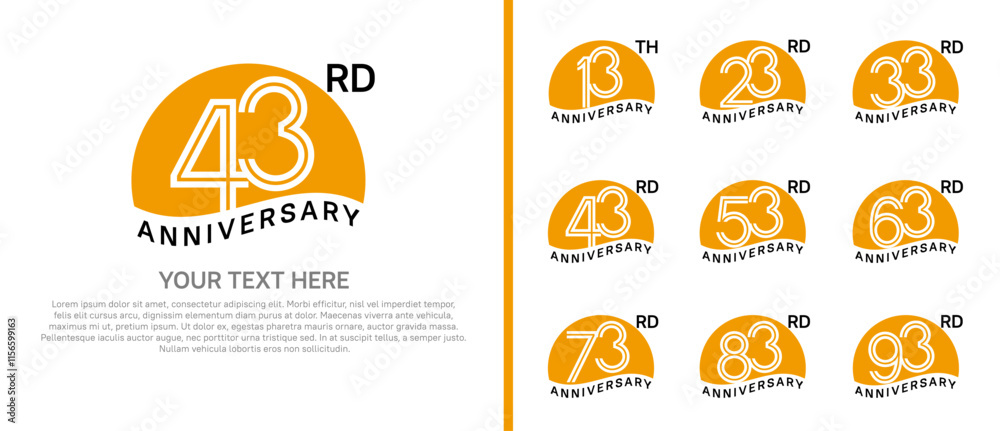 Fototapeta premium logo anniversary set. orange color with half circle on white background for special event