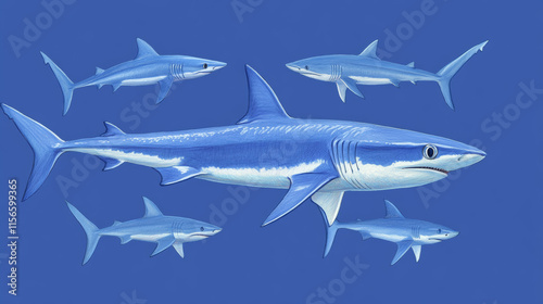 Wallpaper Mural Vector seamless pattern of sharks. Sharks are located randomly on a blue background. Torontodigital.ca