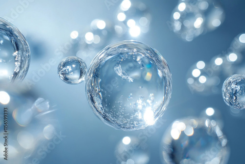 Wallpaper Mural Water bubbles float in the air, reflecting light and colors, against a serene natural backdrop. Torontodigital.ca