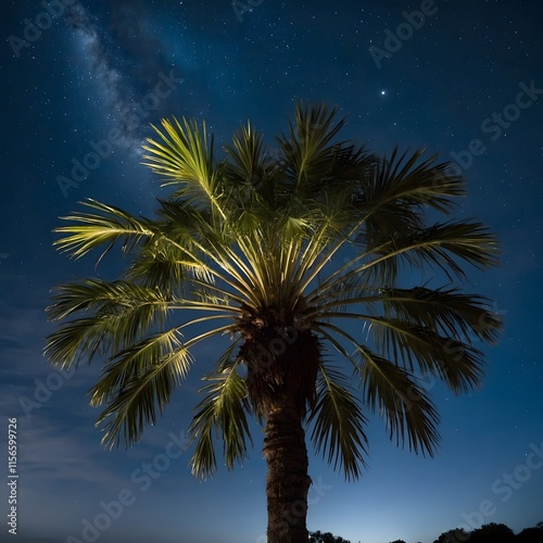 Bismarck Palm Under the Moon: A Silent Guardian of the Night photo