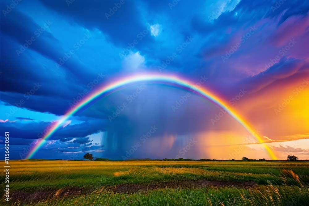 a rainbow after the rain a vibrant rainbow arches across the sky a rainbow after the rain a vibrant rainbow arches across the sky