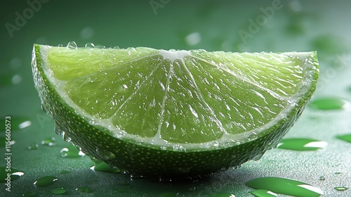 Fresh lime wedge on a tropical green gradient background with vibrant citrus colors