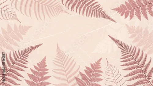 Delicate fern leaves in soft pink hues on a light background