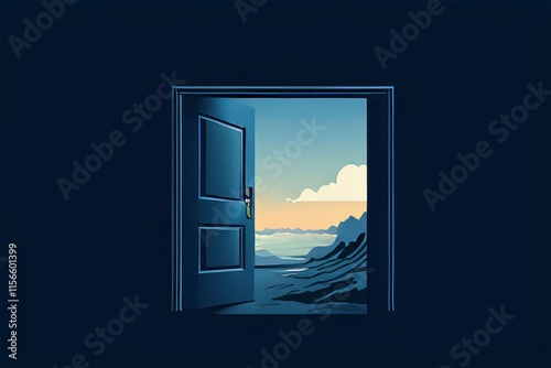 a simple illustration showing a door opening to new opportunitie photo