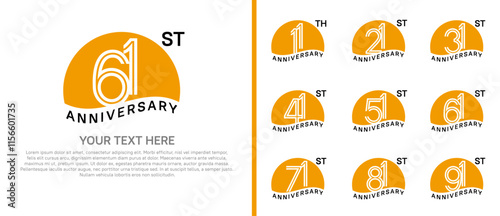 logo anniversary set. orange color with half circle on white background for special event