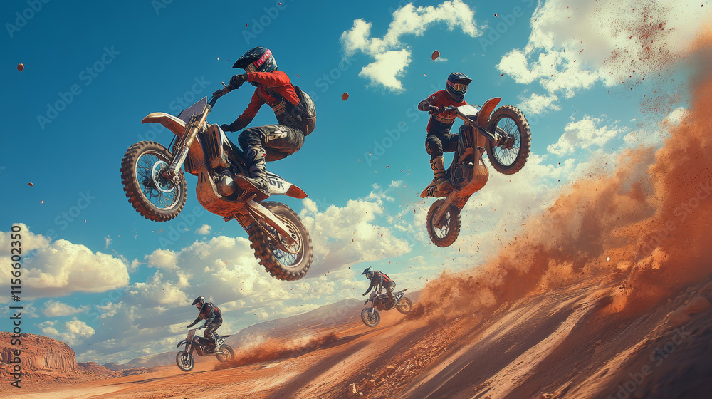Naklejka premium Motocross is falling apart. Motorcyclist rides on the rear wheel.