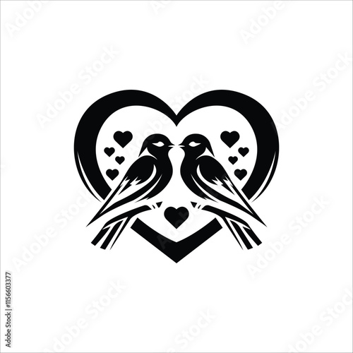 two birds on a branch silhouette vector design