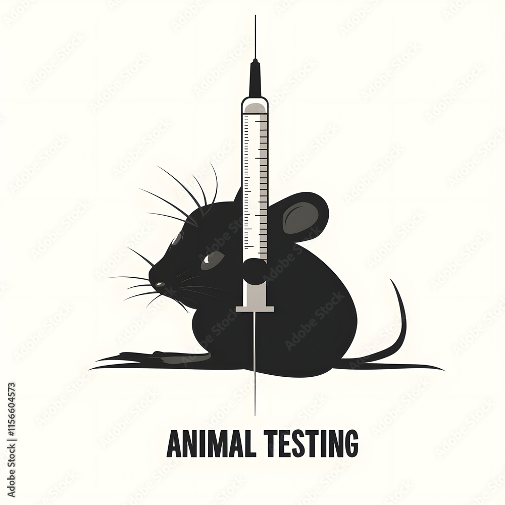 Illustration of animal testing concept showing a mouse and syringe symbolizing research ethics, animal welfare, laboratory tests, medical trials, and scientific experiments Illustration of animal testing concept showing a mouse and syringe symbolizing research ethics, animal welfare, laboratory tests, medical trials, and scientific experiments
