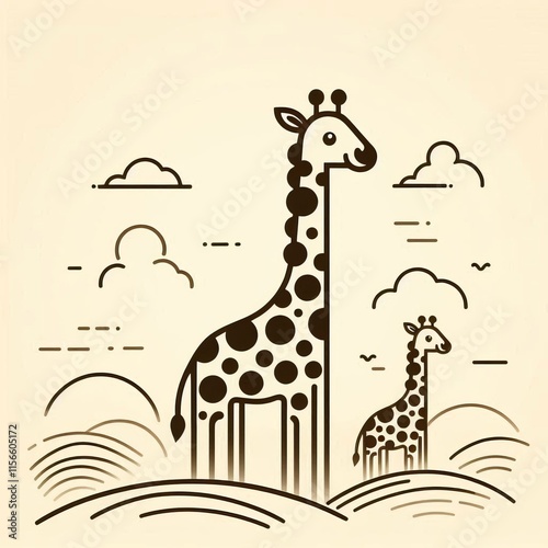 Tall Giraffe with Spots Long neck like a wavy line simple spots photo