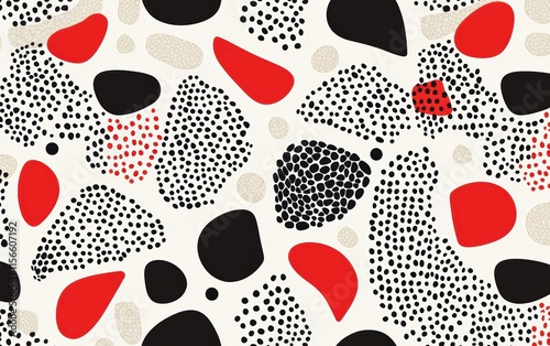 Wallpaper Mural A vibrant abstract pattern featuring irregular shapes in red, black, and beige, set against a light background, creating a modern artistic design. Torontodigital.ca
