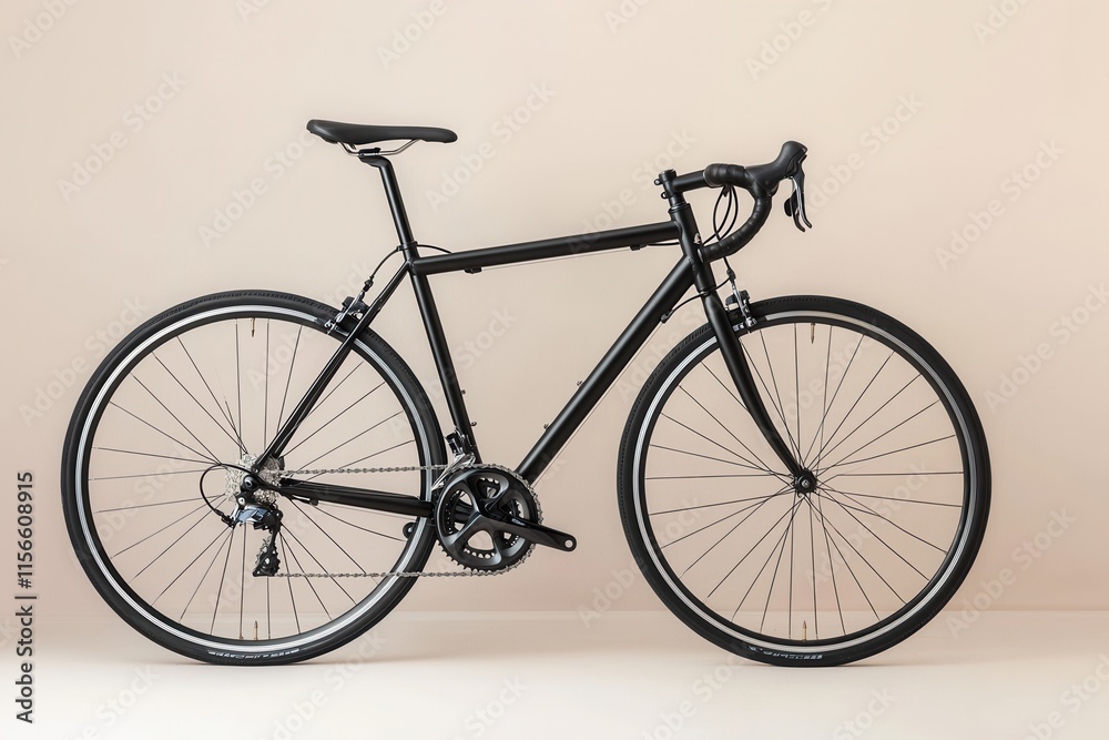 Sleek Black Road Bike on Minimalist Background for Cycling Enthusiasts Sleek Black Road Bike on Minimalist Background for Cycling Enthusiasts