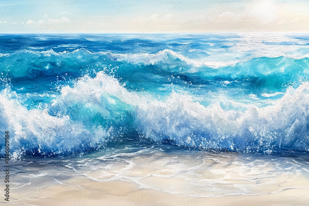 Fototapeta premium waves breaking on the coast, Waves in the Ocean, the big wave in the sea