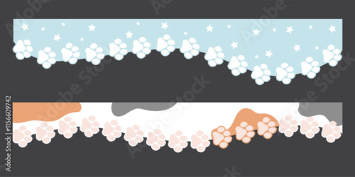 Cute pastel color kawaii header border divider with pet pawprints