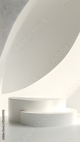 A shiny white podium with a curved design, placed against a simple, untextured background to highlight the product's details photo