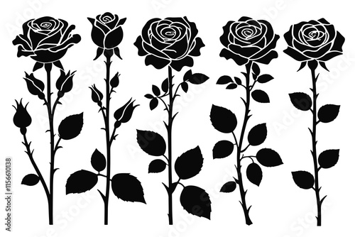 Set of Rose Silhouettes Icon Vector Illustration
