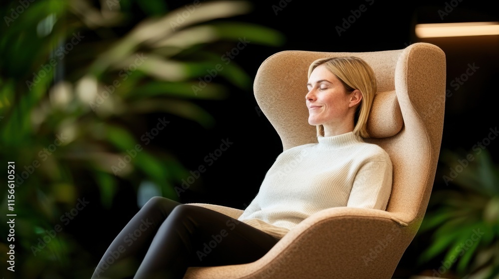 Mindfulness Break Practice Modern Office Employee Wellbeing Calm Environment Relaxed Viewpoint Stress Relief Concept Mindfulness Break Practice Modern Office Employee Wellbeing Calm Environment Relaxed Viewpoint Stress Relief Concept