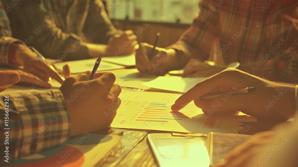 Obraz premium Teamwork Collaboration Meeting: Business Professionals Analyzing Charts and Data