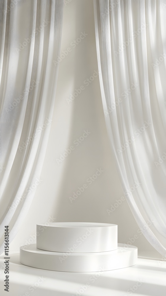 A white podium with an angular silhouette, set against a clean light-colored backdrop for a minimalist product presentation A white podium with an angular silhouette, set against a clean light-colored backdrop for a minimalist product presentation