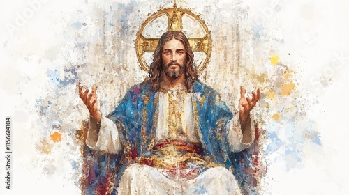 Jesus Christ on His Throne - Brush Painted Watercolor in Brown Hues