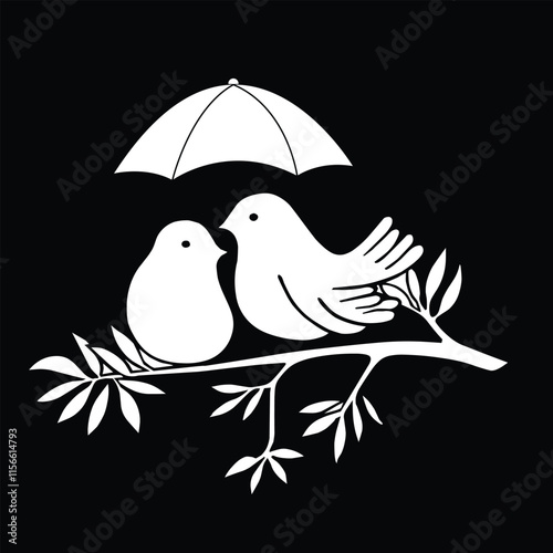 two birds on a branch vector illustration