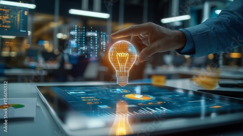 Innovative technology action modern office digital display collaborative environment close-up viewpoint futuristic concept