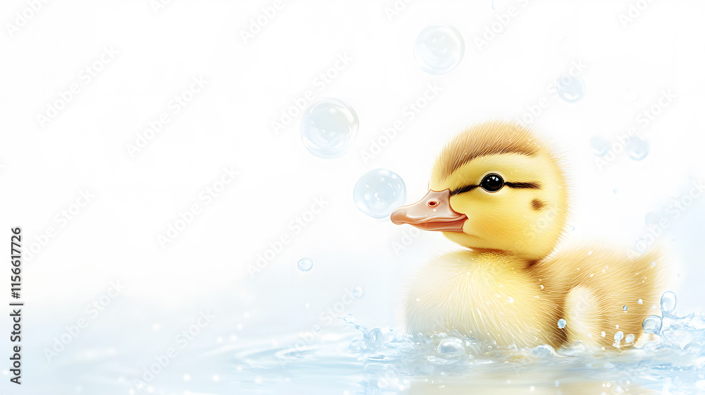 charming baby duckling swimming in water, surrounded by bubbles and splashes charming baby duckling swimming in water, surrounded by bubbles and splashes
