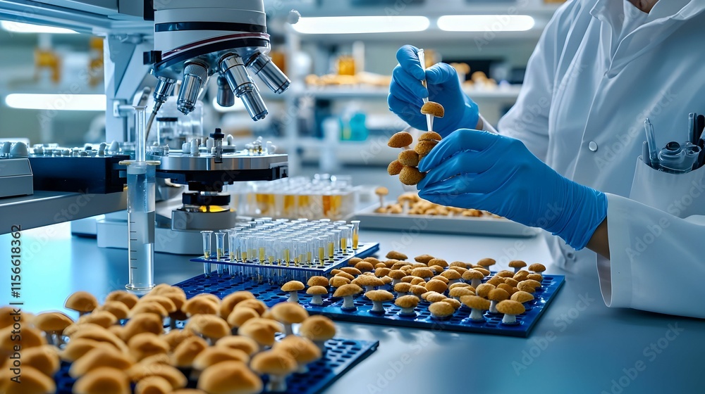 Obraz premium Scientist in Laboratory Working with Fungi Cultures and Samples