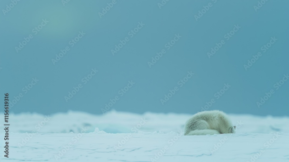 Arctic fox resting on snowy landscape. Arctic fox resting on snowy landscape.