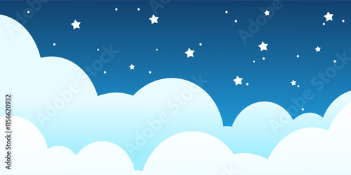 Night sky background vector with stars and clouds