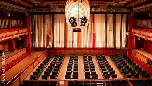 KABUKI Illustration of a Japanese Kabuki-za stage and audience