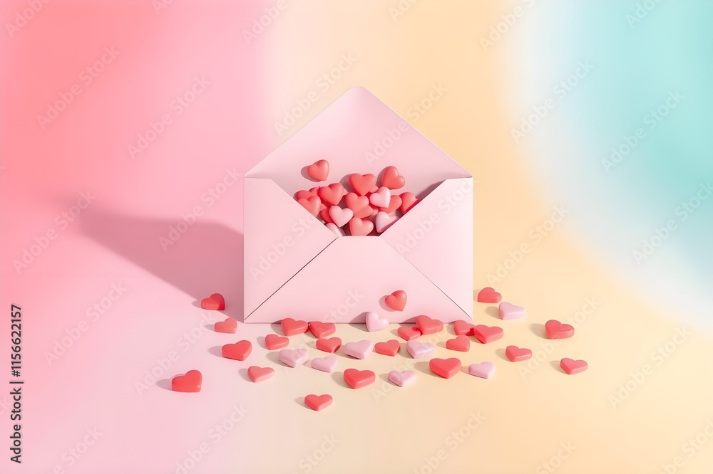 Envelope with red and pink hearts. Valentine day concept. Envelope with red and pink hearts. Valentine day concept.