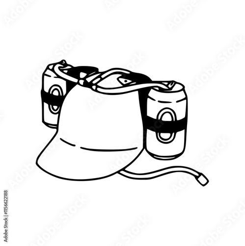 a line art drawing of a hat with two cans