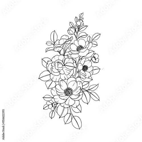 Whimsical black and white daisy bouquet : a delicate floral illustration