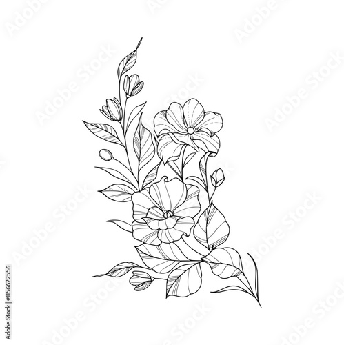 Whimsical black and white daisy bouquet : a delicate floral illustration