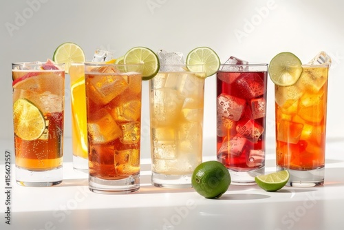 Refreshing summer drinks with lime and ice