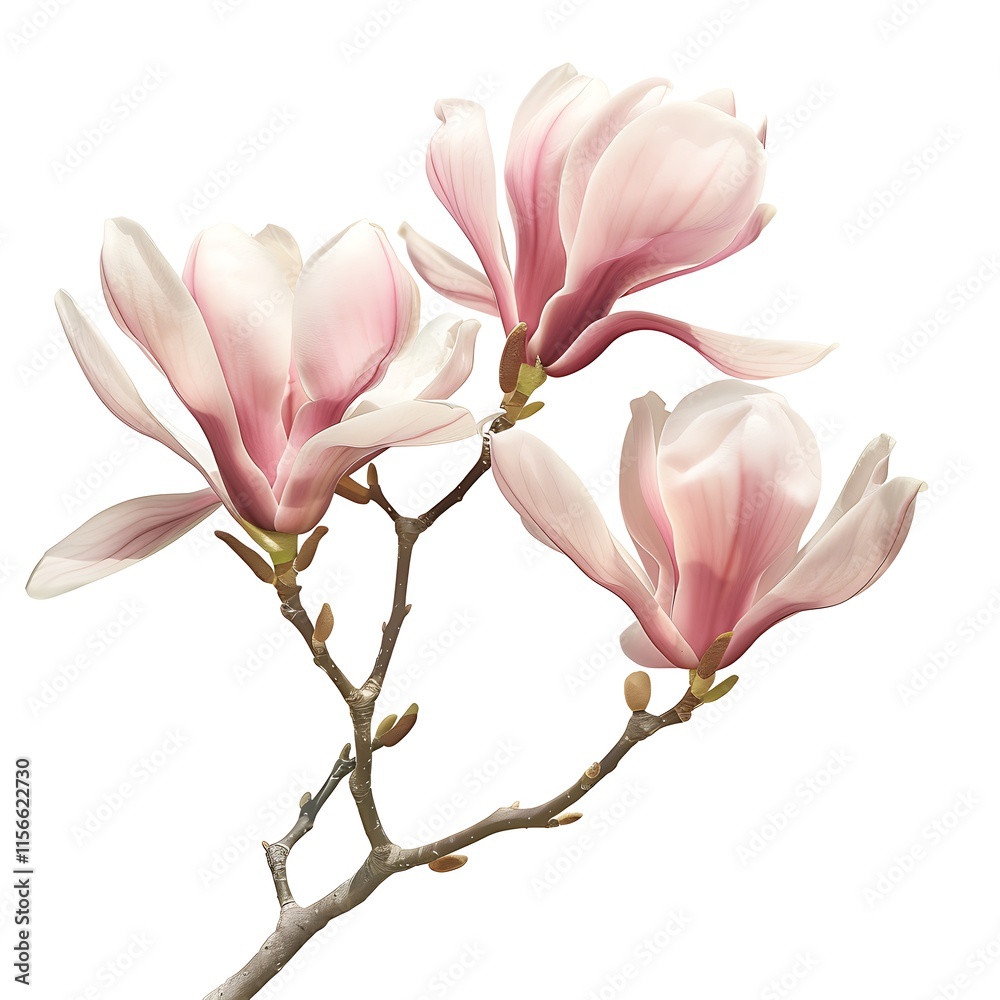 Obraz premium Magnolia flowers on a branch isolated on white background. Spring blossom.