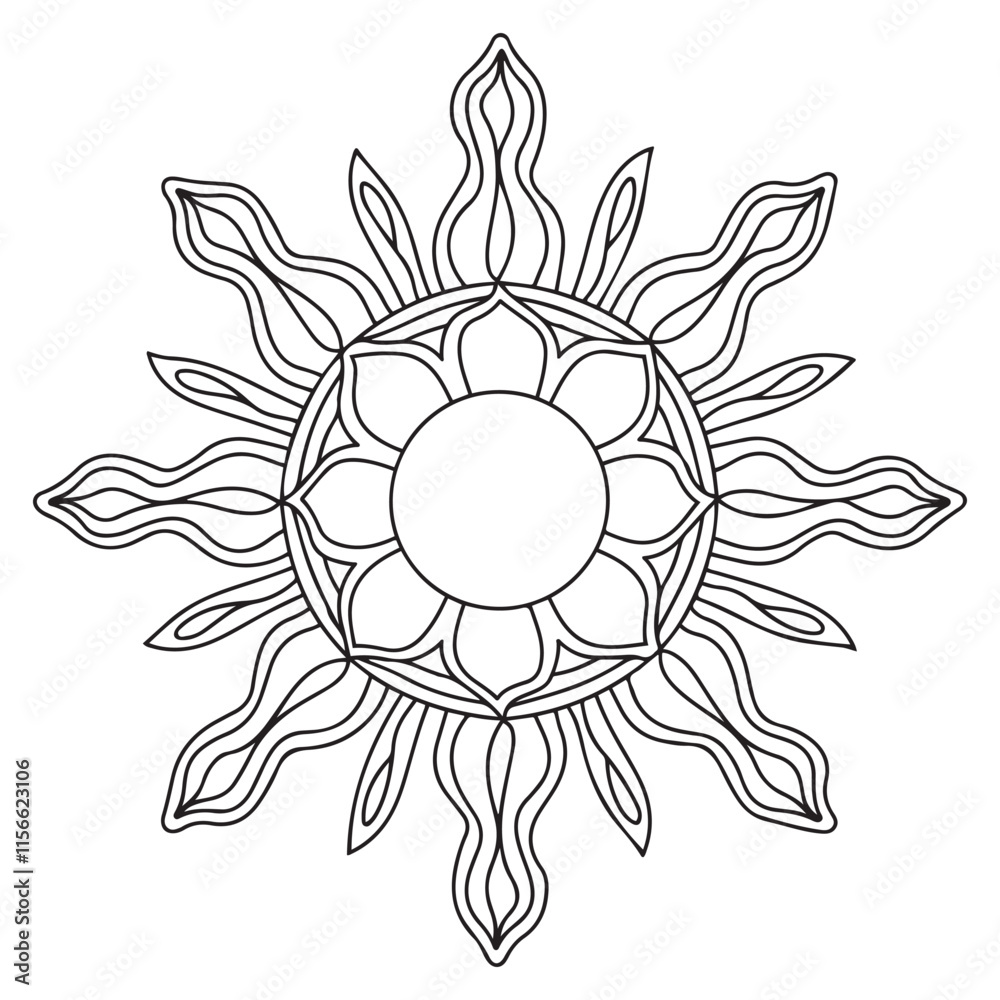 Line art sun in antique stule hand drawn vector illustration boho chic tattoo, poster or fabric print design Line art sun in antique stule hand drawn vector illustration boho chic tattoo, poster or fabric print design