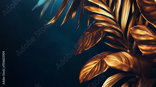 Golden Tropical Leaves, Vibrant Pattern, Nature Backdrop