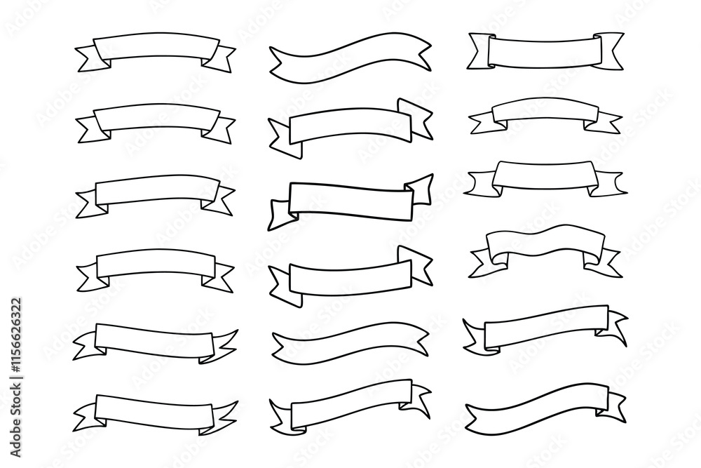 Vector Illustration of Ribbon Banner Set with Blank Space for Text, Curved and Flat Design for Graphic Design Projects. Vector Illustration of Ribbon Banner Set with Blank Space for Text, Curved and Flat Design for Graphic Design Projects.