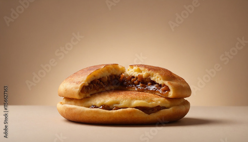 Hotteok in close-up style in brown colors representing Korean street food with copy space