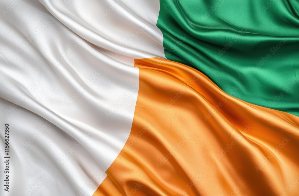 Elegant Waving Flag of Ireland Featuring Green, White, and Orange Elegant Waving Flag of Ireland Featuring Green, White, and Orange