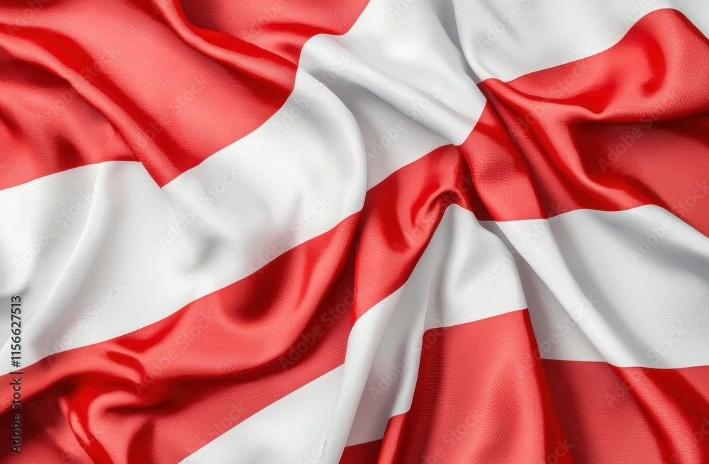 Obraz premium Red and White Striped Fabric Texture Wave Background Close Up
