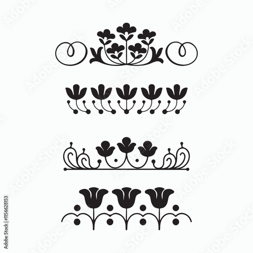 Silhouettes of floral ornaments dividers vector illustration.