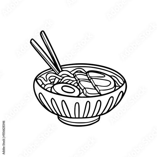 a line art drawing of a bowl with chopstick illustration