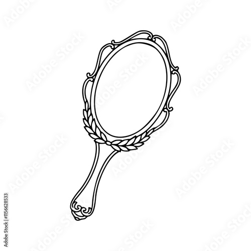 a line art drawing of a vintage mirror illustration