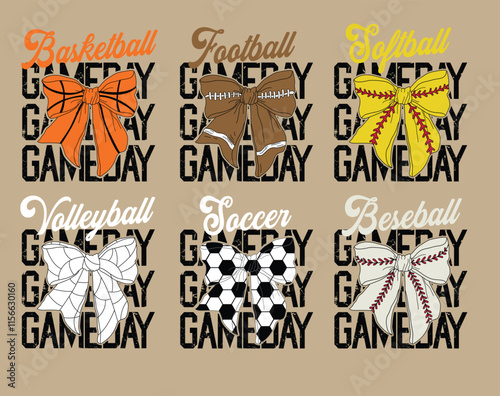 Coquette Game Day vector , Sports Coquette Bow Sublimation  Design Bundle,