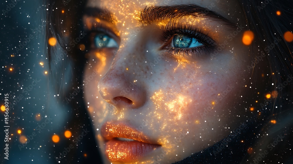 A Celestial Woman Golden Dust Adorns Her Face A Celestial Woman Golden Dust Adorns Her Face