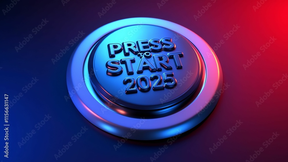 Fototapeta premium Pressing Start for 2025 with New Beginnings, Exciting Challenges and Opportunities to Thrive Together