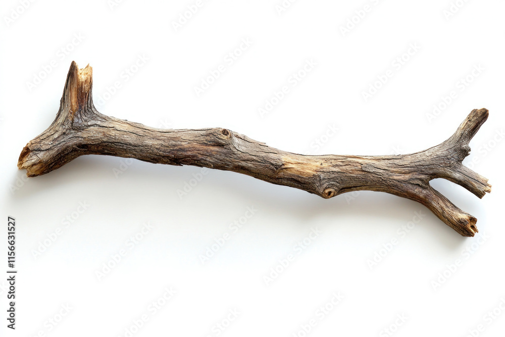 Fototapeta premium Driftwood branch against white background.
